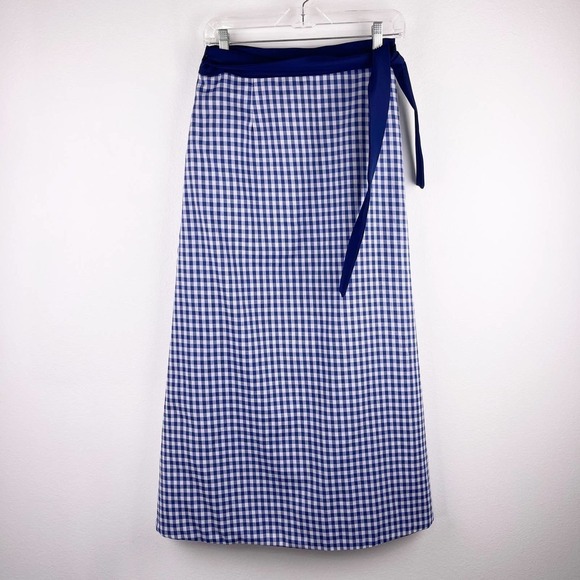 Vintage Wrap Long Skirt Blue White Patchwork Floral Gingham Plaid Women's Medium - Picture 5 of 13